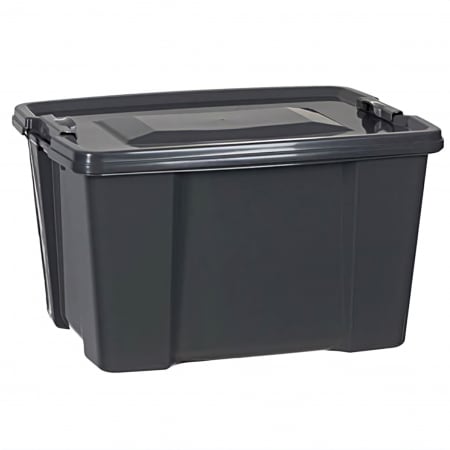 Cutii - Cutie de plastic cu capac pentru depozitare, Negru, 30 litri