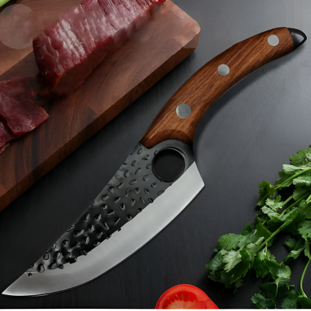 Cutit bucatarie japonez, lama 14 cm, cu imprimeu, maner din lemn, husa inclusa, Herum, Gri/Maro, lungime totala 27 cm [4]