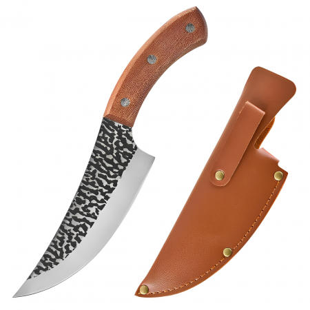 Cutit bucatarie japonez, lama 15 cm, cu imprimeu, maner din lemn, husa inclusa, Herum, Gri/Maro, lungime totala 26 cm [1]