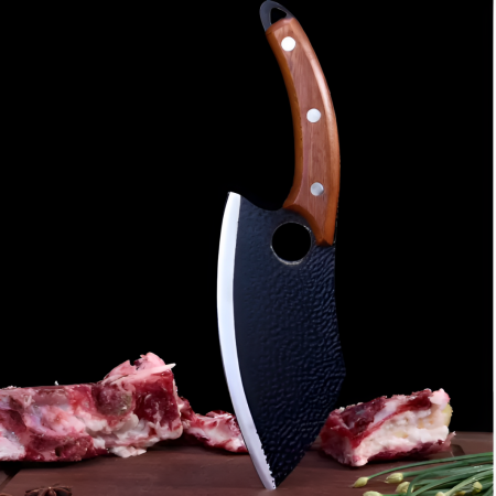 Cutit bucatarie japonez, lama 18 cm, cu imprimeu, maner din lemn, husa inclusa, Herum, Gri/Maro, lungime totala 28 cm [4]