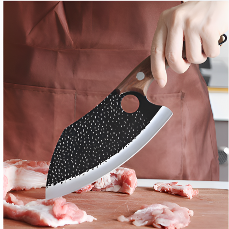 Tacamuri - Cutit bucatarie japonez, lama 18 cm, cu imprimeu, maner din lemn, husa inclusa, Herum, Gri/Maro, lungime totala 28 cm