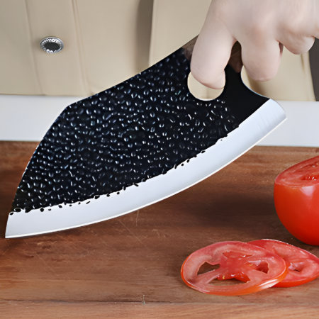 Cutit bucatarie japonez, lama 18 cm, cu imprimeu, maner din lemn, husa inclusa, Herum, Gri/Maro, lungime totala 28 cm [5]