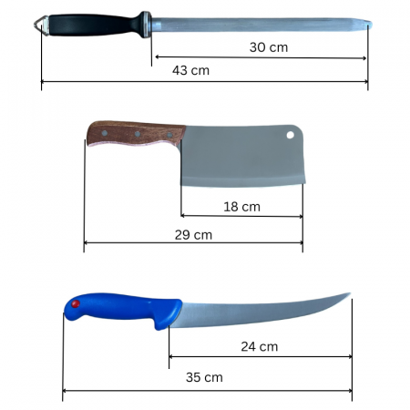 Cutite macelarie 6 piese, set complet cu satar și masat, manere colorate [1]