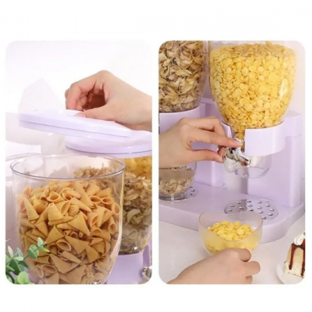 Dispenser pentru cereale cu doua recipiente, Alb, 33 x 20 x 42 cm [8]