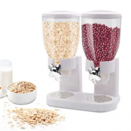 Dispenser pentru cereale cu doua recipiente, Alb, 33 x 20 x 42 cm [6]