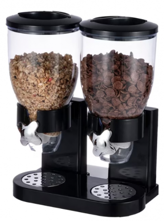 Servire - Dispenser pentru cereale cu doua recipiente, Negru, 33 x 20 x 42 cm