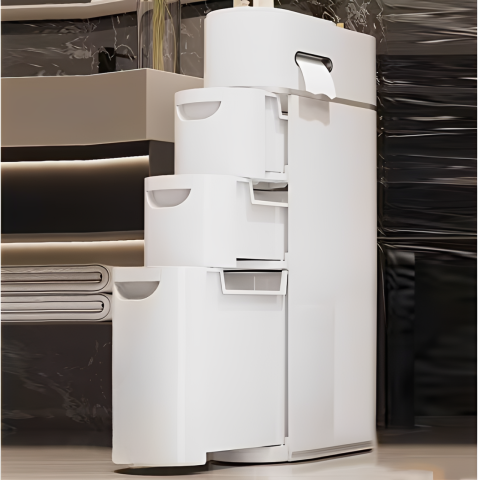 Suporturi - Dulap organizator, cu sertare, din plastic, ideal pentru depozitare si organizare, pentru spatii inguste, Alb, 17.5 x 41 x 78.5 cm