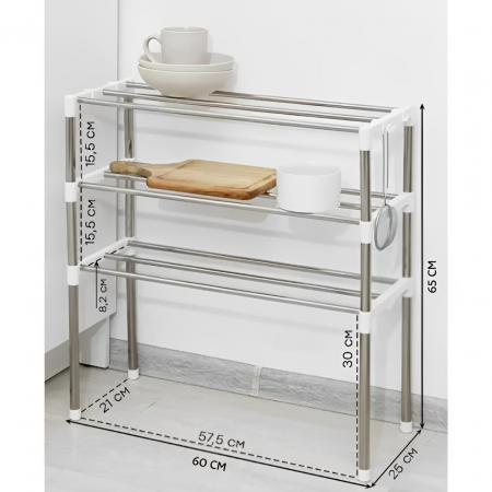 Etajera bucatarie multifunctionala cu 3 rafturi, pentru depozitare, Alb / Gri, 60 x 25 x 65 cm [2]