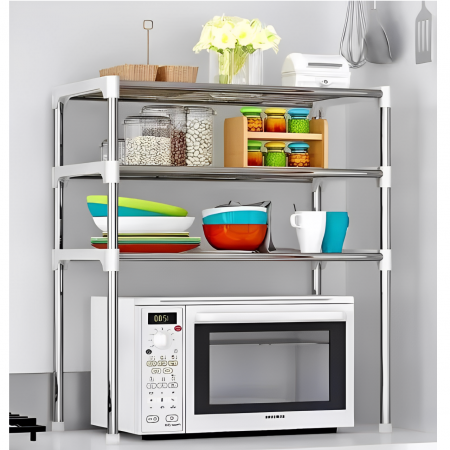 Etajera bucatarie multifunctionala cu 3 rafturi, pentru depozitare, Alb / Gri, 60 x 25 x 65 cm [4]