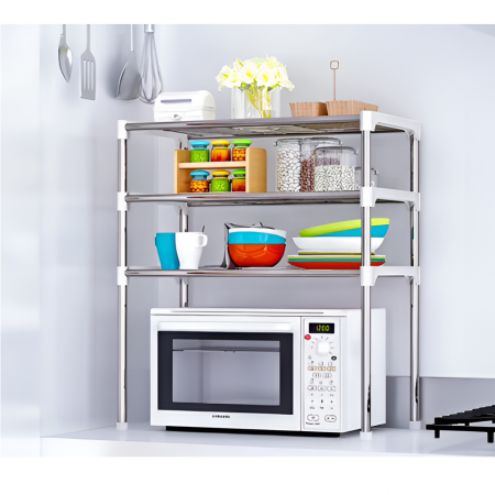 Etajera bucatarie multifunctionala cu 3 rafturi, pentru depozitare, Alb / Gri, 60 x 25 x 65 cm