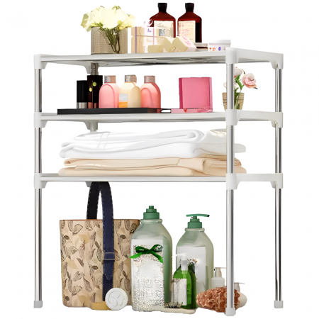 Etajera bucatarie multifunctionala cu 3 rafturi, pentru depozitare, Alb / Gri, 60 x 25 x 65 cm [1]