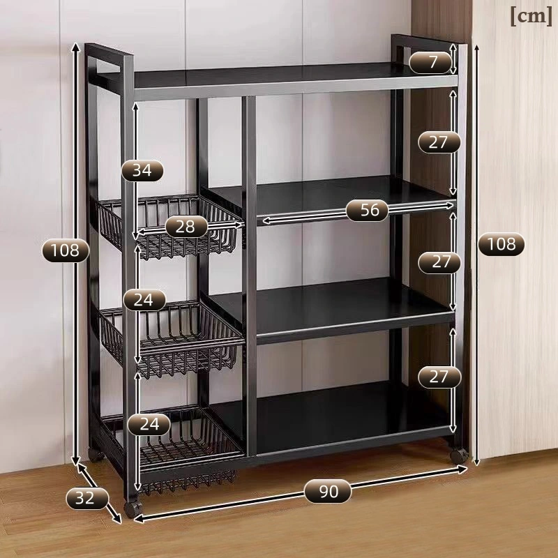 Etajera metalica mobila cu 4 cosuri, 4 rafturi, Negru, 90 x 32 x 108 cm [1]