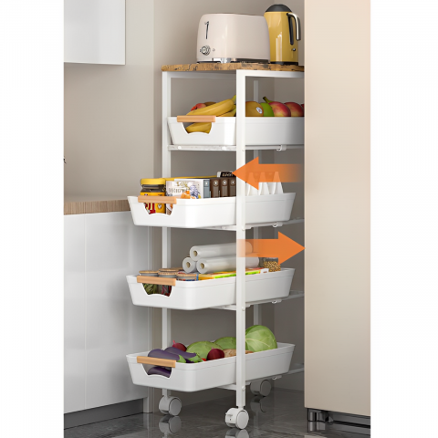 Etajera mobila cu 4 rafturi glisante, blat din MDF, Alb/Maro, 23.5 x 38 x 81.5 cm [2]
