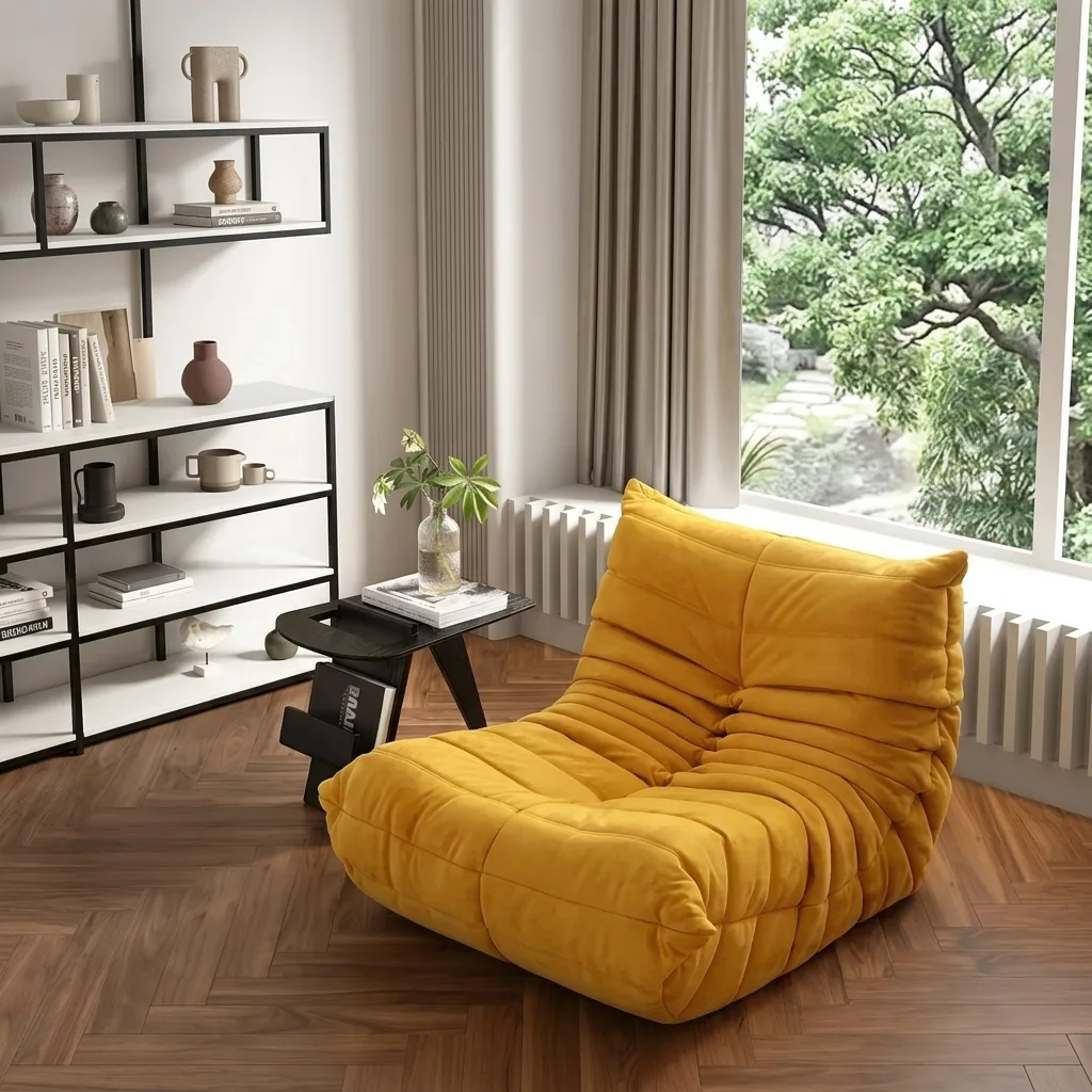 Fotoliu Lounge, material textil, design modern, confortabil, ideal pentru relaxare, Galben Mustar, 87 x 100 x 70 cm [1]