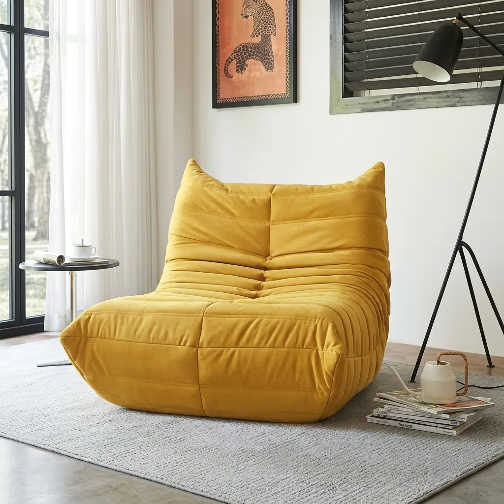 Fotolii - Fotoliu Lounge, material textil, design modern, confortabil, ideal pentru relaxare, Galben Mustar, 87 x 100 x 70 cm
