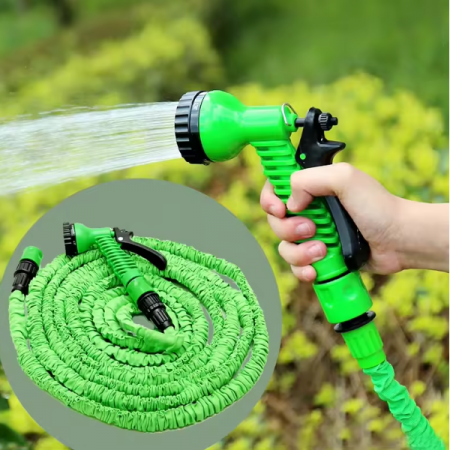 Furtun de grădină extensibil din polimer, fara cutare, Verde/Negru, 60 m [1]