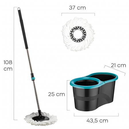 Galeata cu storcator si mop rotativ, Negru/Albastru, 16 litri [3]