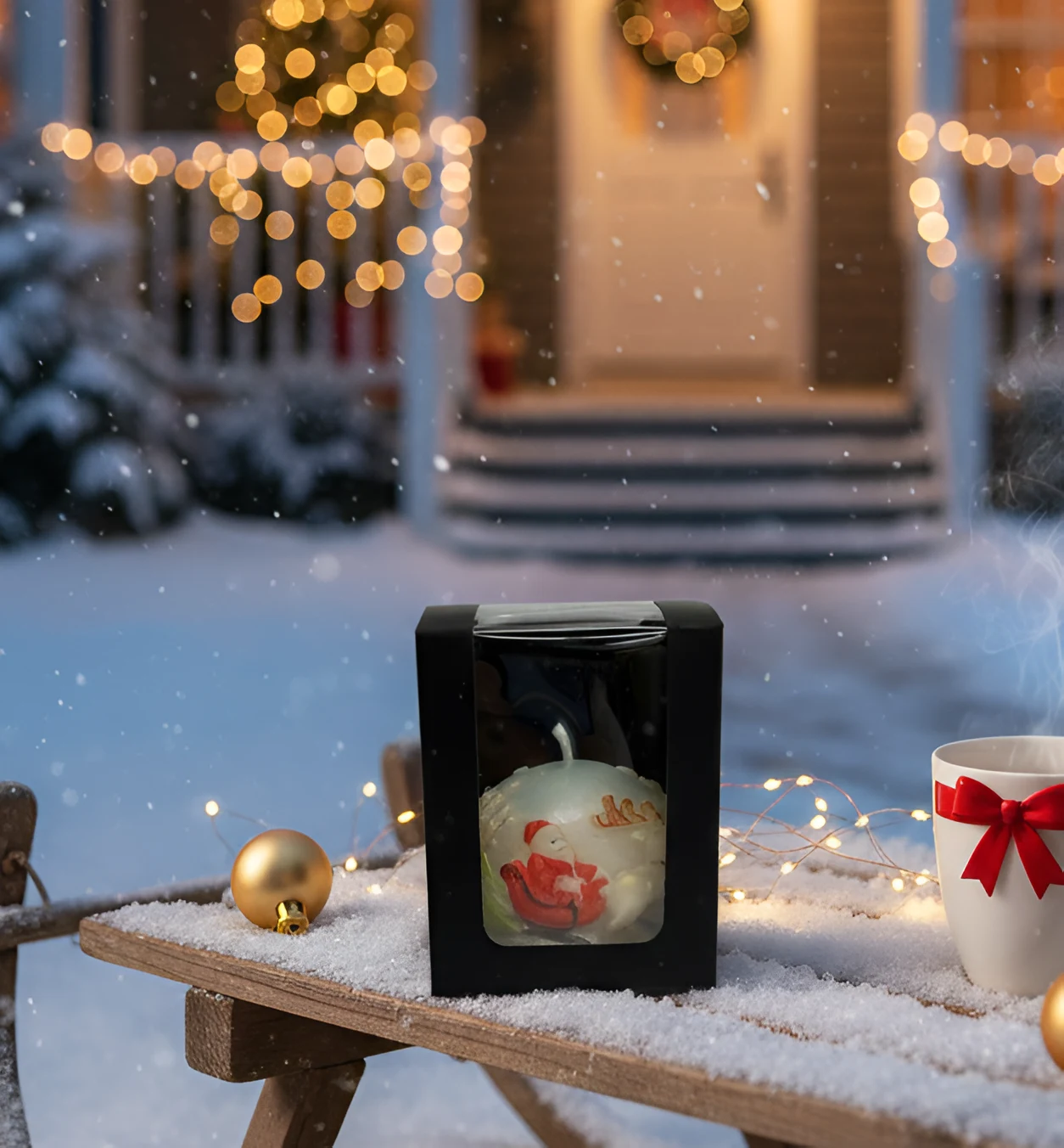 Craciun - Lumanare parfumata Glob cu Mos Craciun, color, HANDMADE, ceara naturala din soia, fitil din bumbac