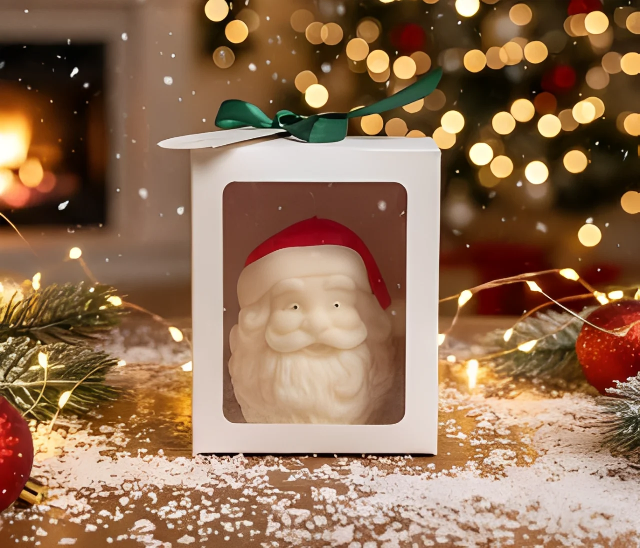 Craciun - Lumanare parfumata Mos Craciun, HANDMADE, ceara naturala din soia, fitil din bumbac, 7.5 cm