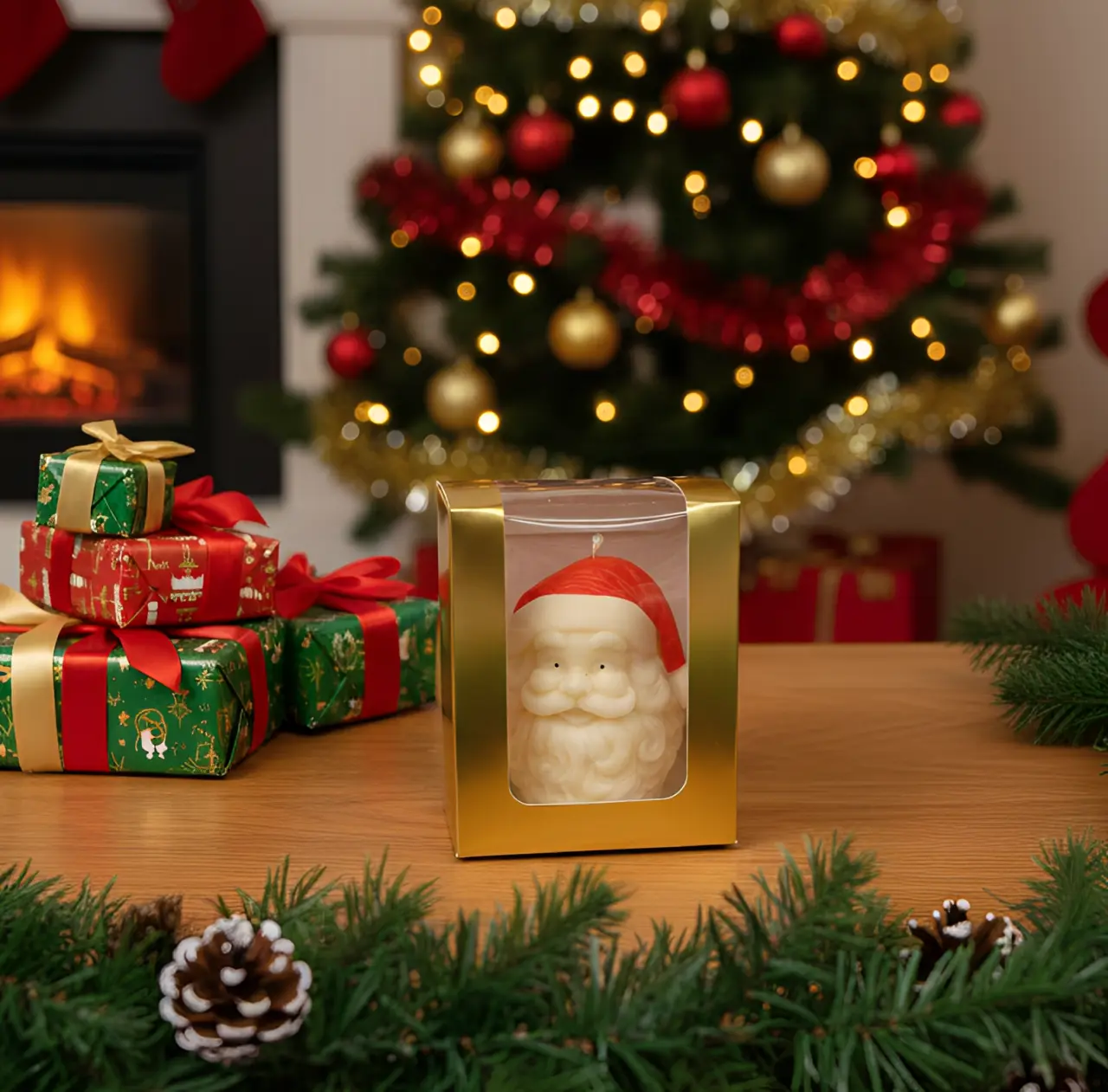 Lumanare parfumata Mos Craciun, HANDMADE, ceara naturala din soia, fitil din bumbac, 7.5 cm