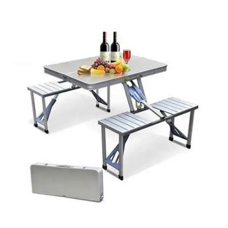 Gradina - Masa camping cu scaune pliabile, Gri, 86 x 67 x 67 cm