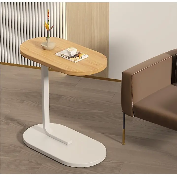 Mobila - Masă de cafea ovală, blat din MDF, pentru living, Maro/Alb, 45 x 30 x 63 cm