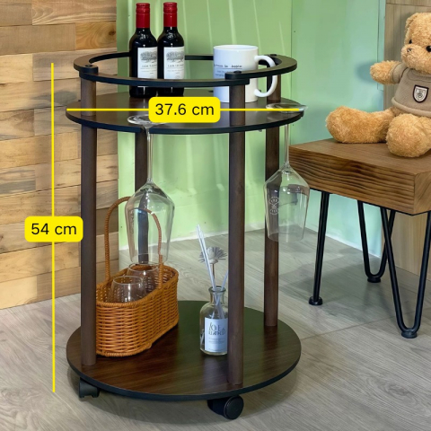 Masă de cafea rotunda, 2 blaturi din MDF, cu roti, pentru living, Maro, 37.6 x 54 cm [1]