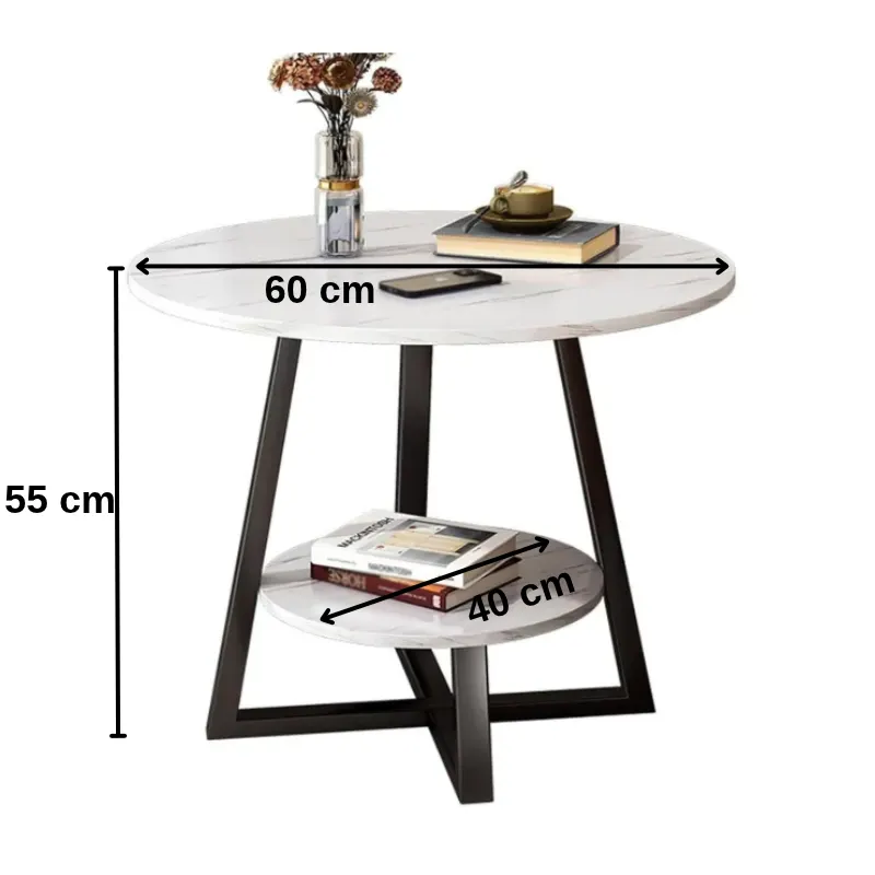 Masă de cafea rotundă, 2 blaturi din MDF, marimi diferite, pentru living, Alb/Negru, 60/40 x 55 cm [5]