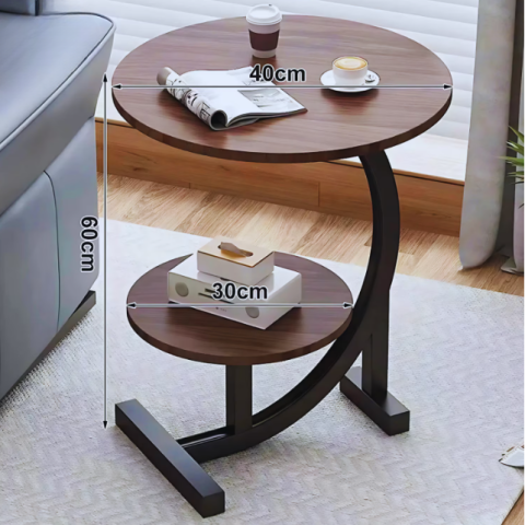 Masă de cafea rotundă, 2 blaturi din MDF, marimi diferite, pentru living, Maro/Negru, 40/30 x 60 cm [5]