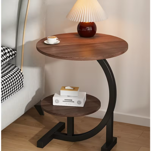 Masă de cafea rotundă, 2 blaturi din MDF, marimi diferite, pentru living, Maro/Negru, 40/30 x 60 cm