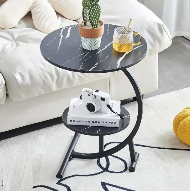 Masă de cafea rotundă, 2 blaturi din MDF, marimi diferite, pentru living, Negru, 40/30 x 60 cm [1]