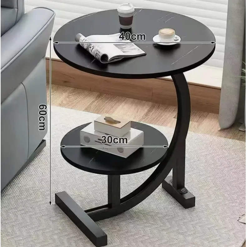 Masă de cafea rotundă, 2 blaturi din MDF, marimi diferite, pentru living, Negru, 40/30 x 60 cm [5]