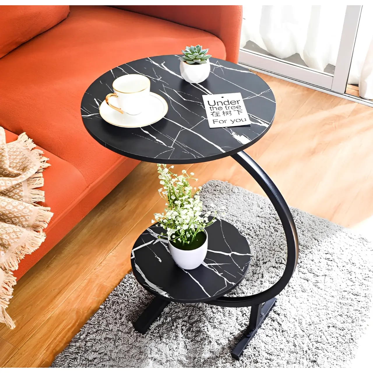 Masă de cafea rotundă, 2 blaturi din MDF, marimi diferite, pentru living, Negru, 40/30 x 60 cm [2]