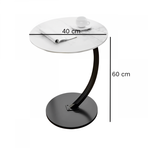 Masă de cafea rotundă, blat din MDF, pentru living, Alb/Negru, 40 x 60 cm [1]