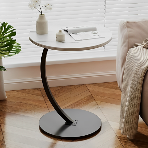 Masă de cafea rotundă, blat din MDF, pentru living, Alb/Negru, 40 x 60 cm [2]