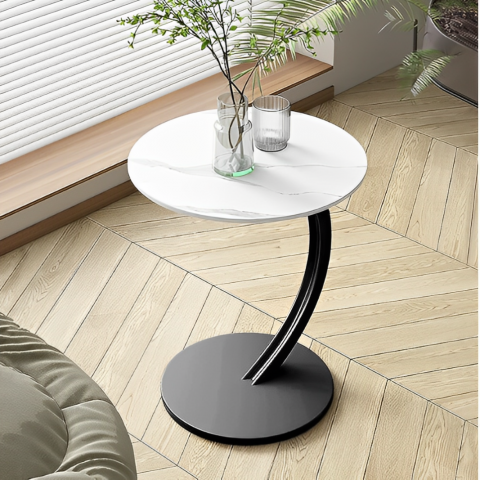 Masă de cafea rotundă, blat din MDF, pentru living, Alb/Negru, 40 x 60 cm [3]