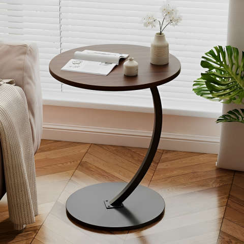 Masă de cafea rotundă, blat din MDF, pentru living, Maro/Negru, 40 x 60 cm [2]