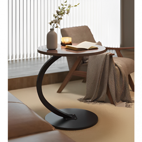 Masă de cafea rotundă, blat din MDF, pentru living, Maro/Negru, 40 x 60 cm [3]