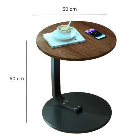 Masă de cafea rotundă, blat din MDF, pentru living, Maro/Negru, 50 x 60 cm [2]