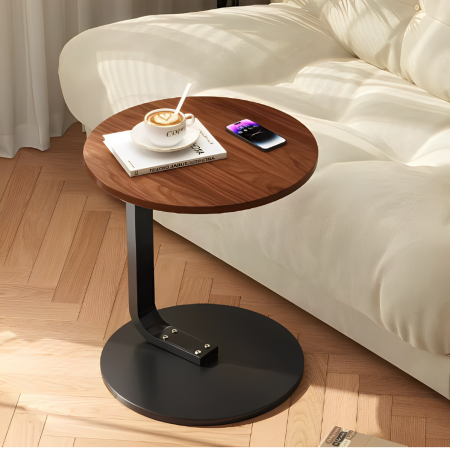 Mobila - Masă de cafea rotundă, blat din MDF, pentru living, Maro/Negru, 50 x 60 cm