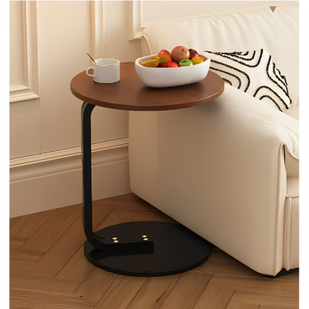Masă de cafea rotundă, blat din MDF, pentru living, Maro/Negru, 50 x 60 cm [3]