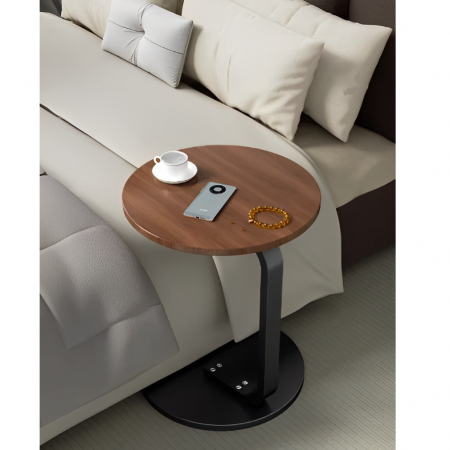Masă de cafea rotundă, blat din MDF, pentru living, Maro/Negru, 50 x 60 cm [4]