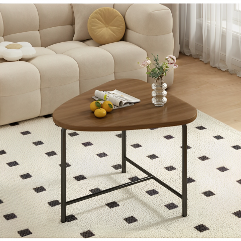 Masă de cafea triunghiulară, blat din MDF, pentru living, Maro/Negru, 64 x 52 cm [2]