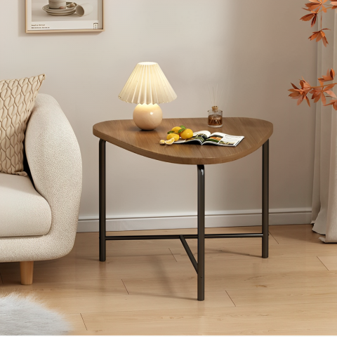 Mobila - Masă de cafea triunghiulară, blat din MDF, pentru living, Maro/Negru, 64 x 52 cm