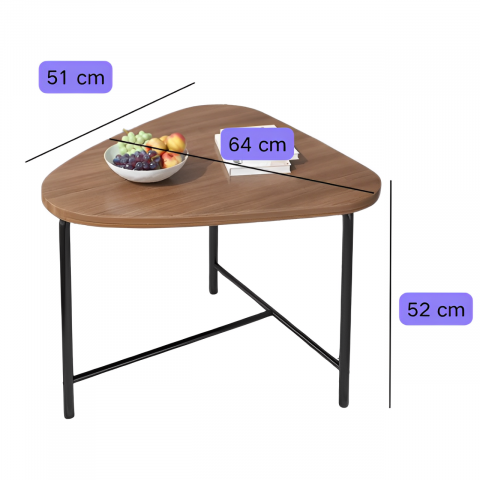 Masă de cafea triunghiulară, blat din MDF, pentru living, Maro/Negru, 64 x 52 cm [1]