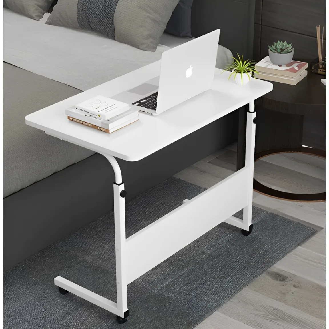 Mobila - Masa pentru laptop, de lucru, cu inaltime reglabila, roti, Alb, 60 x 40 x 69-80 cm