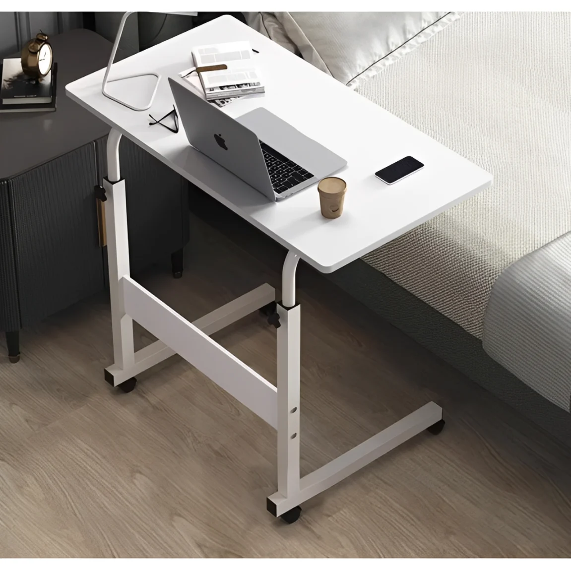 Masa pentru laptop, de lucru, cu inaltime reglabila, roti, Alb, 60 x 40 x 69-80 cm [4]