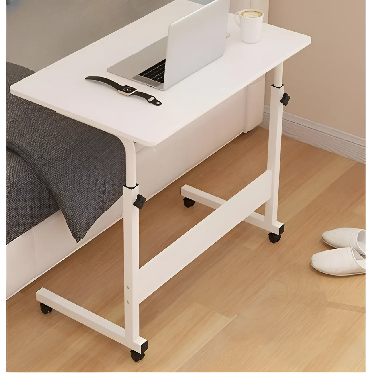 Masa pentru laptop, de lucru, cu inaltime reglabila, roti, Alb, 60 x 40 x 69-80 cm [5]