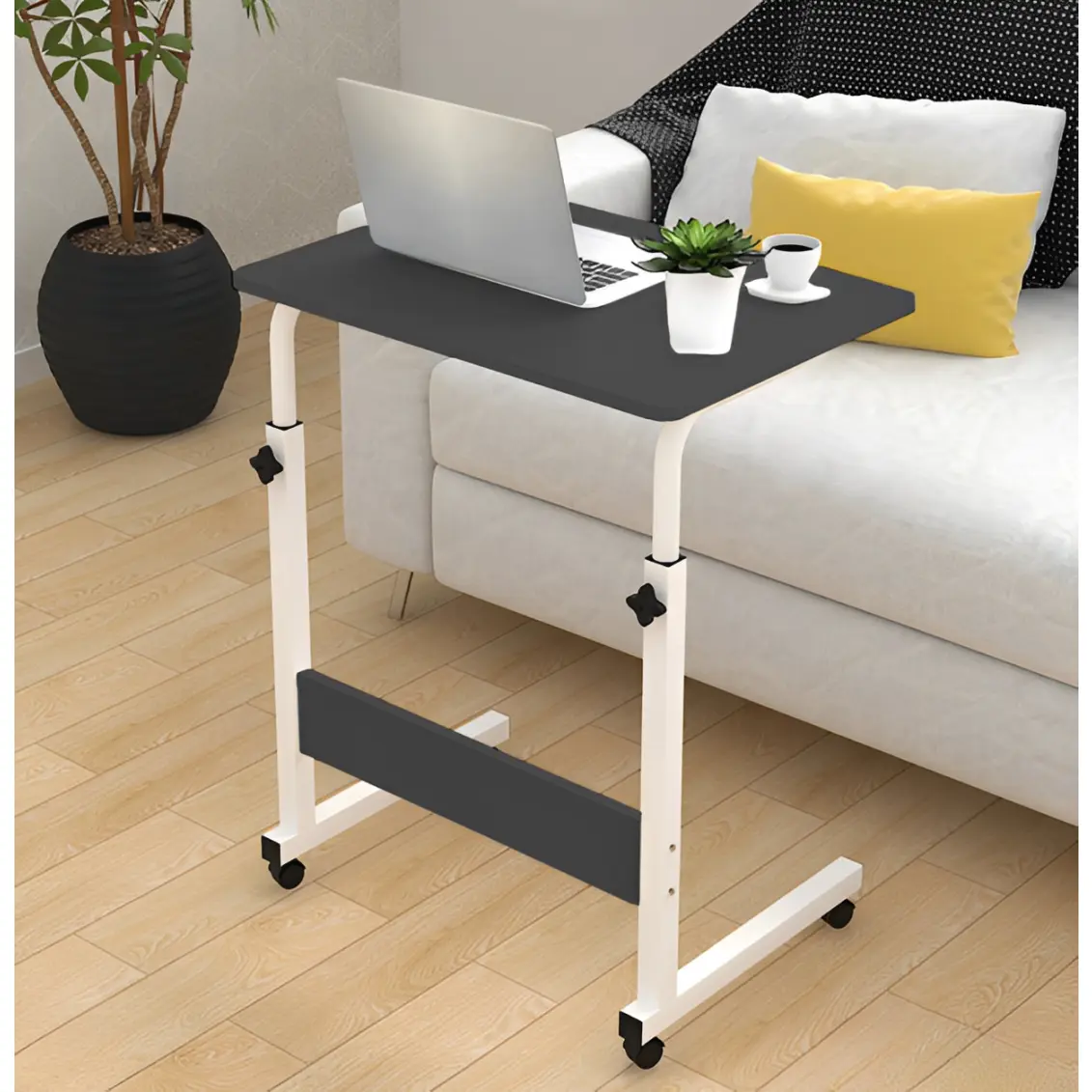 Mese - Masa pentru laptop, de lucru, cu inaltime reglabila, roti, Alb/Negru, 60 x 40 x 70-80 cm