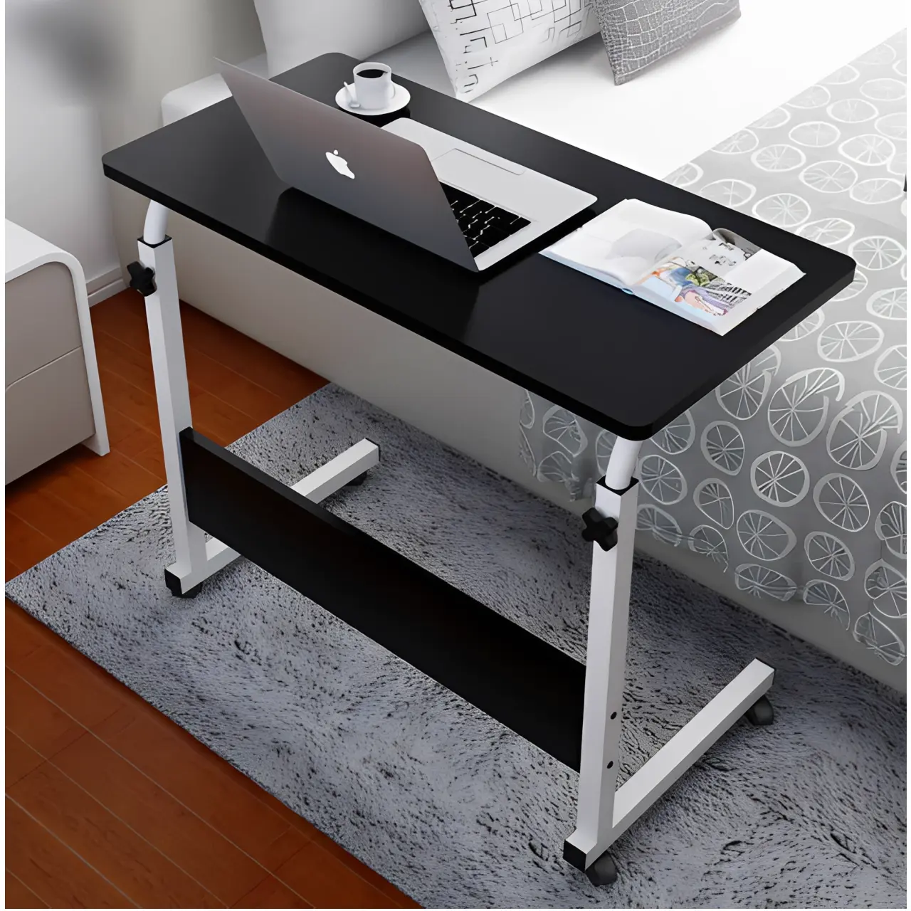 Masa pentru laptop, de lucru, cu inaltime reglabila, roti, Alb/Negru, 60 x 40 x 70-80 cm [3]